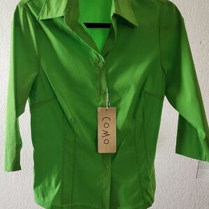 Como Women's Vibrant Green Button-Down Shirt